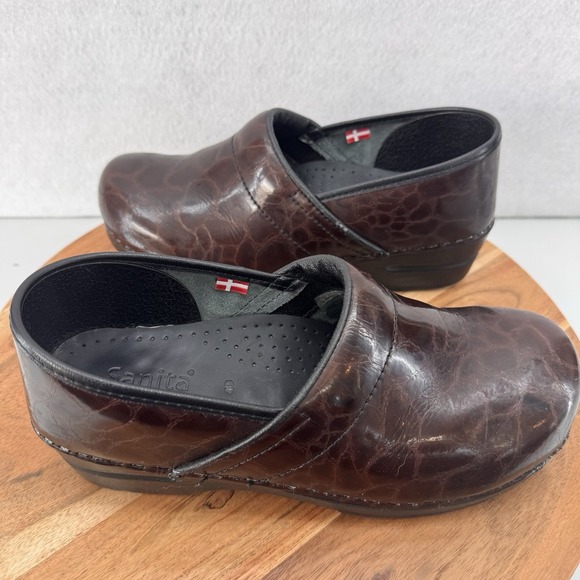 Sanita Brown Patent Leather Tortoise‎ Shell Danish Clogs Women's Sz US 9 EU 40 - Picture 4 of 10